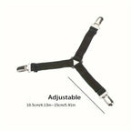 4 Piece Black Anti Slip Triangular Fixator with Adjustable Elasticity, Suitable for Fixing Bed Sheets, Tablecloths, Etc