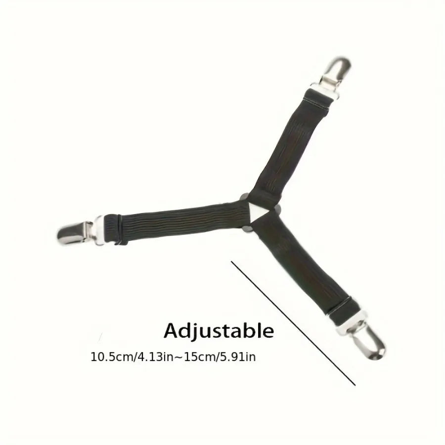 4 Piece Black Anti Slip Triangular Fixator with Adjustable Elasticity, Suitable for Fixing Bed Sheets, Tablecloths, Etc