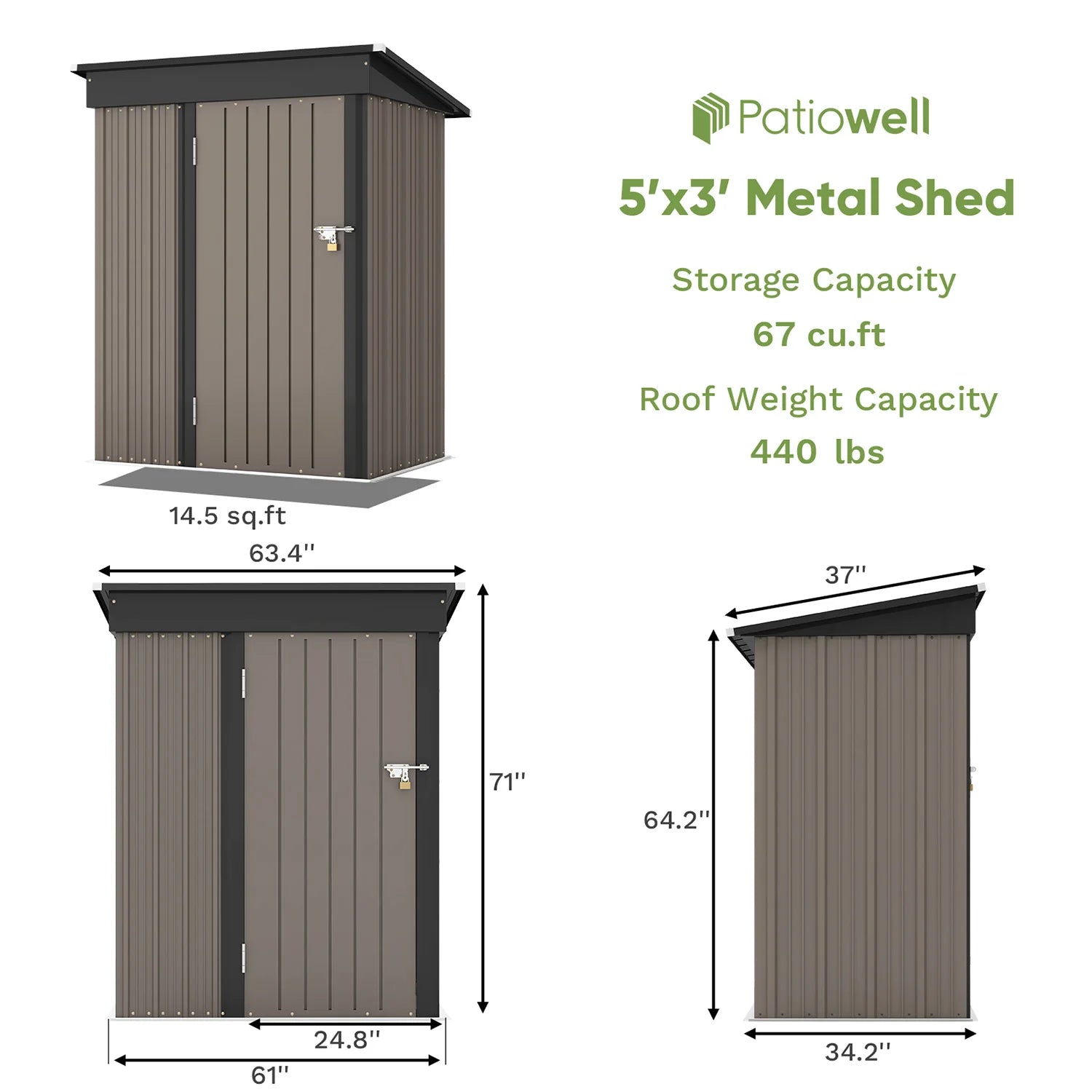 Patiowell 5x3 FT Outdoor Storage Shed
