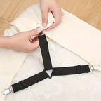 4 Piece Black Anti Slip Triangular Fixator with Adjustable Elasticity, Suitable for Fixing Bed Sheets, Tablecloths, Etc