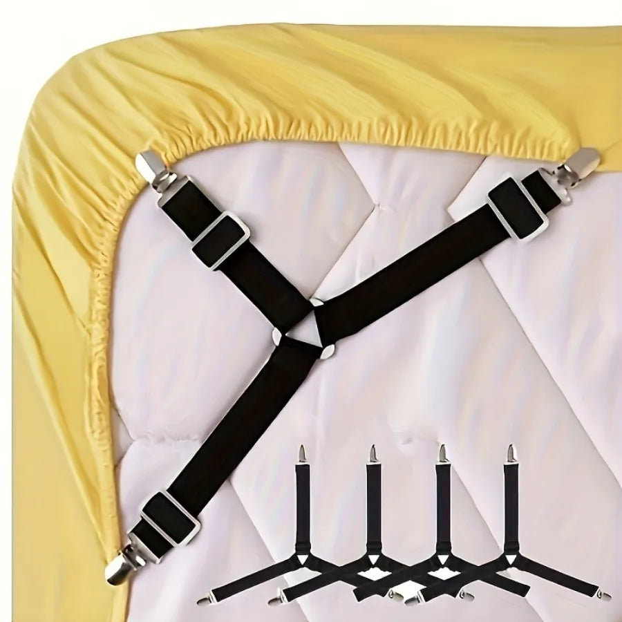 4 Piece Black Anti Slip Triangular Fixator with Adjustable Elasticity, Suitable for Fixing Bed Sheets, Tablecloths, Etc