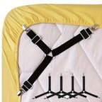 4 Piece Black Anti Slip Triangular Fixator with Adjustable Elasticity, Suitable for Fixing Bed Sheets, Tablecloths, Etc