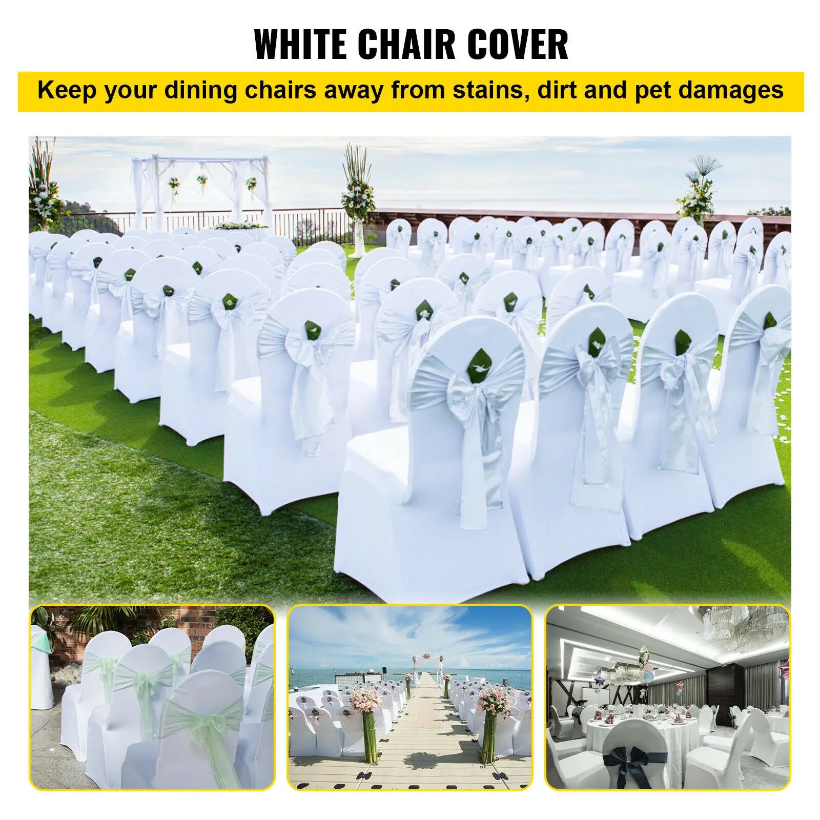 SucceBuy12/30/50/100Pcs Wedding Chair Cover Spandex Stretch Slipcover