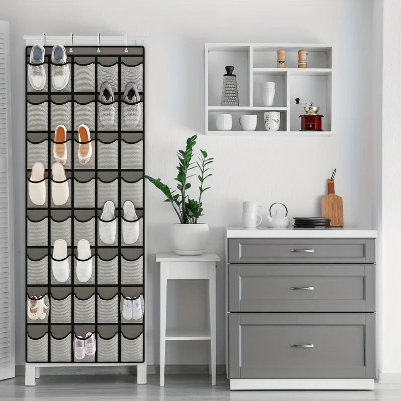 Grid Transparent Fabric Hanging Organizer Foldable Storage