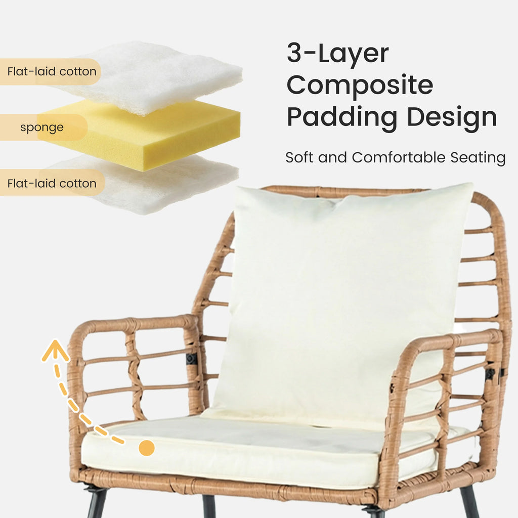 JHK Outdoor Wicker Patio Furniture Set 4 Pieces with Soft Cushion and Glass Table Manual Weaving Patio Chairs For Garden Lawn