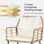 JHK Outdoor Wicker Patio Furniture Set 4 Pieces with Soft Cushion and Glass Table Manual Weaving Patio Chairs For Garden Lawn