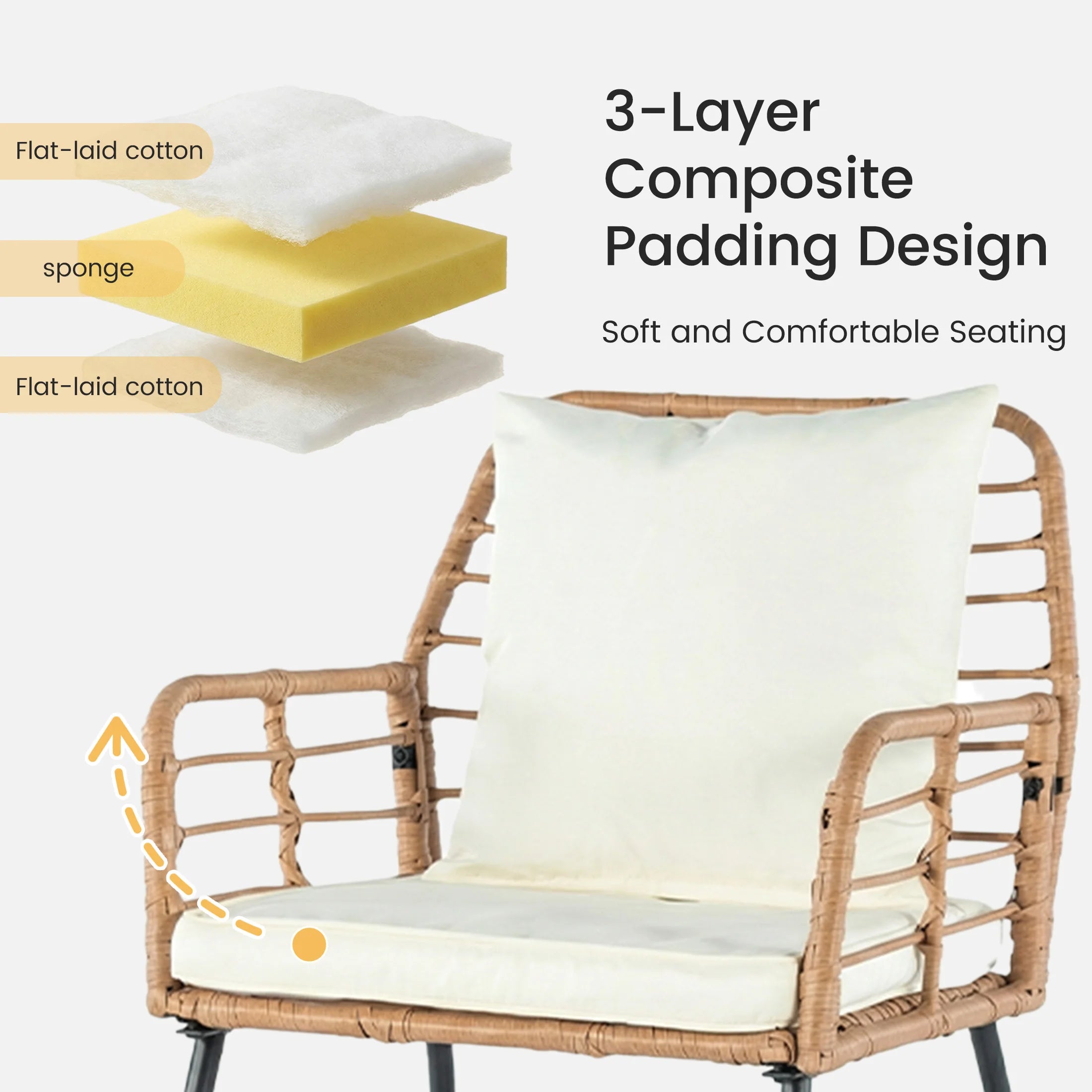 JHK Outdoor Wicker Patio Furniture Set 4 Pieces with Soft Cushion and Glass Table Manual Weaving Patio Chairs For Garden Lawn