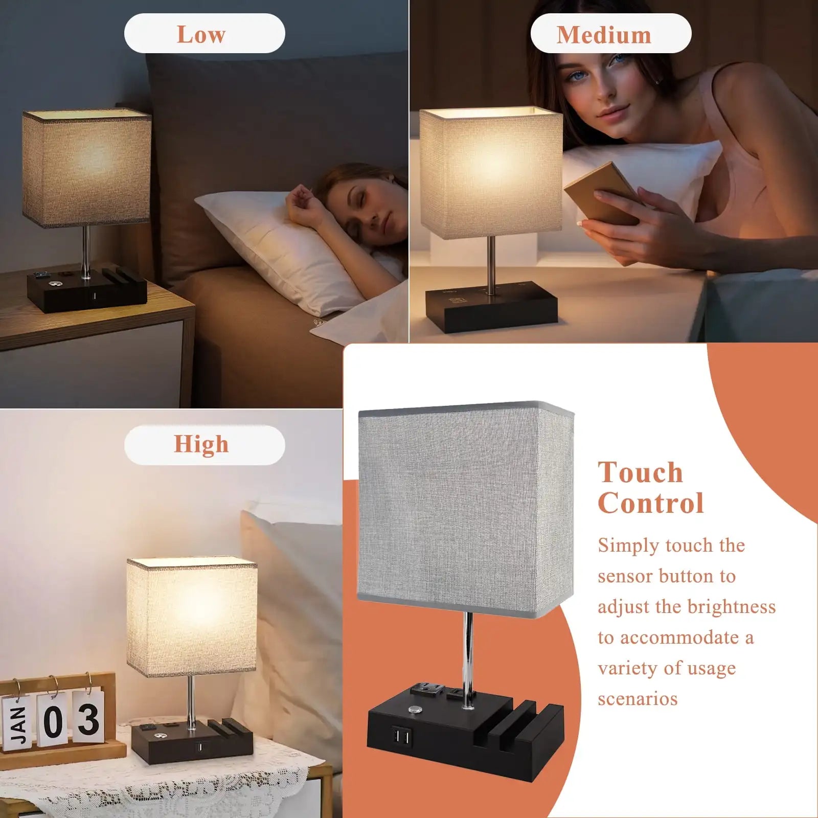 SZRSTH 15.7" Bedside Table Lamp for Bedroom
