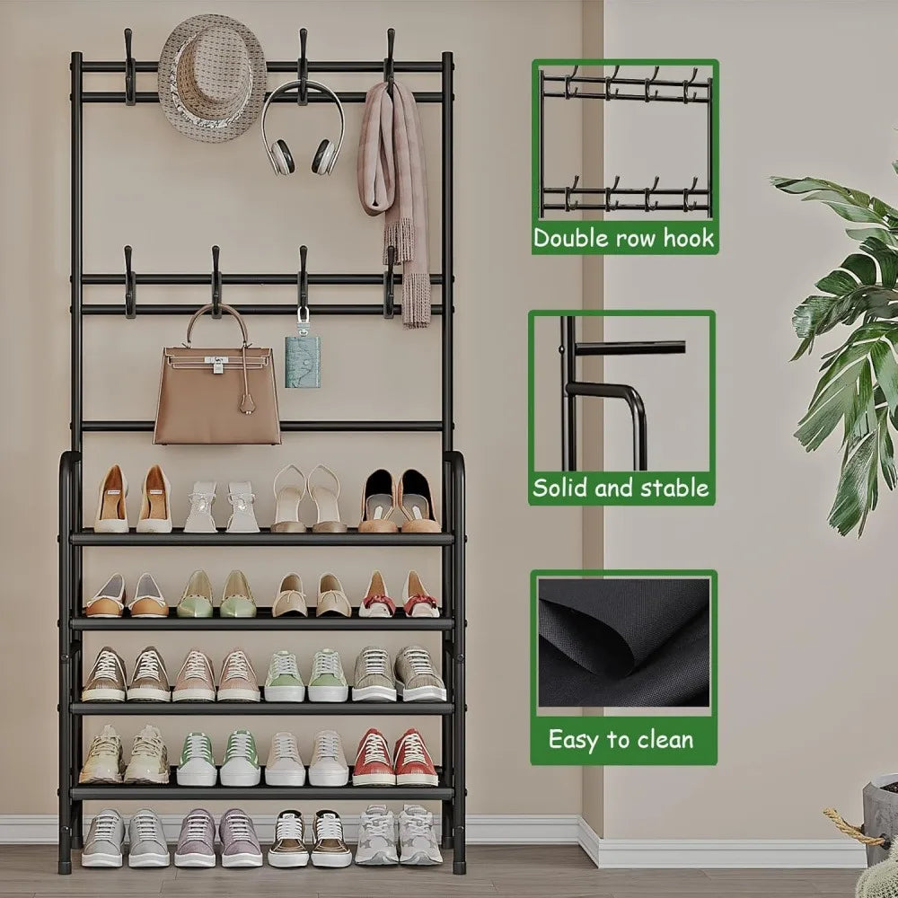 5-Tier Metal Coat Rack with Shoe