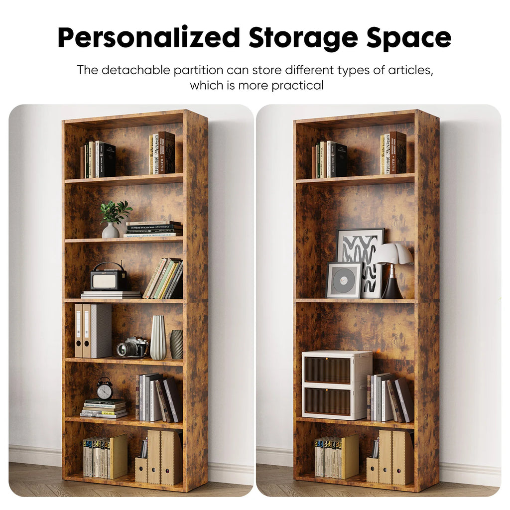 6 Tier Wooden Shelf Bookcase 63 Inch