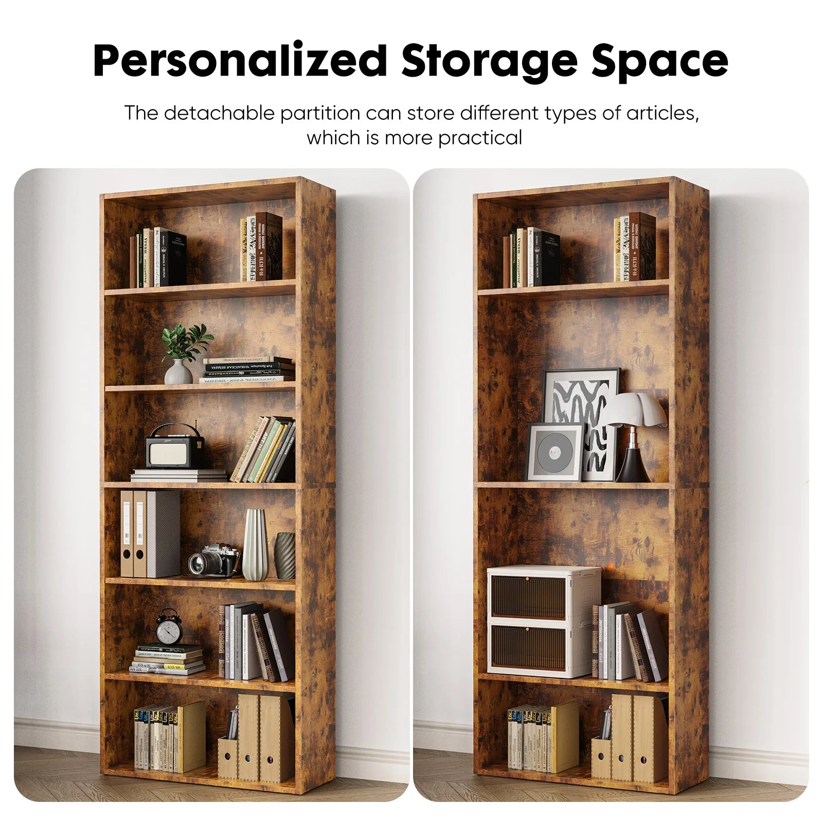 6 Tier Wooden Shelf Bookcase 63 Inch
