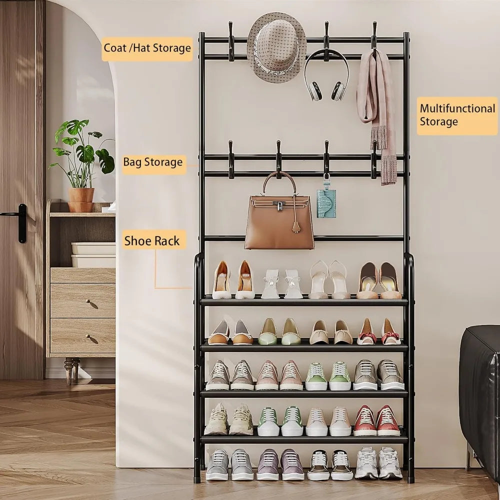 5-Tier Metal Coat Rack with Shoe