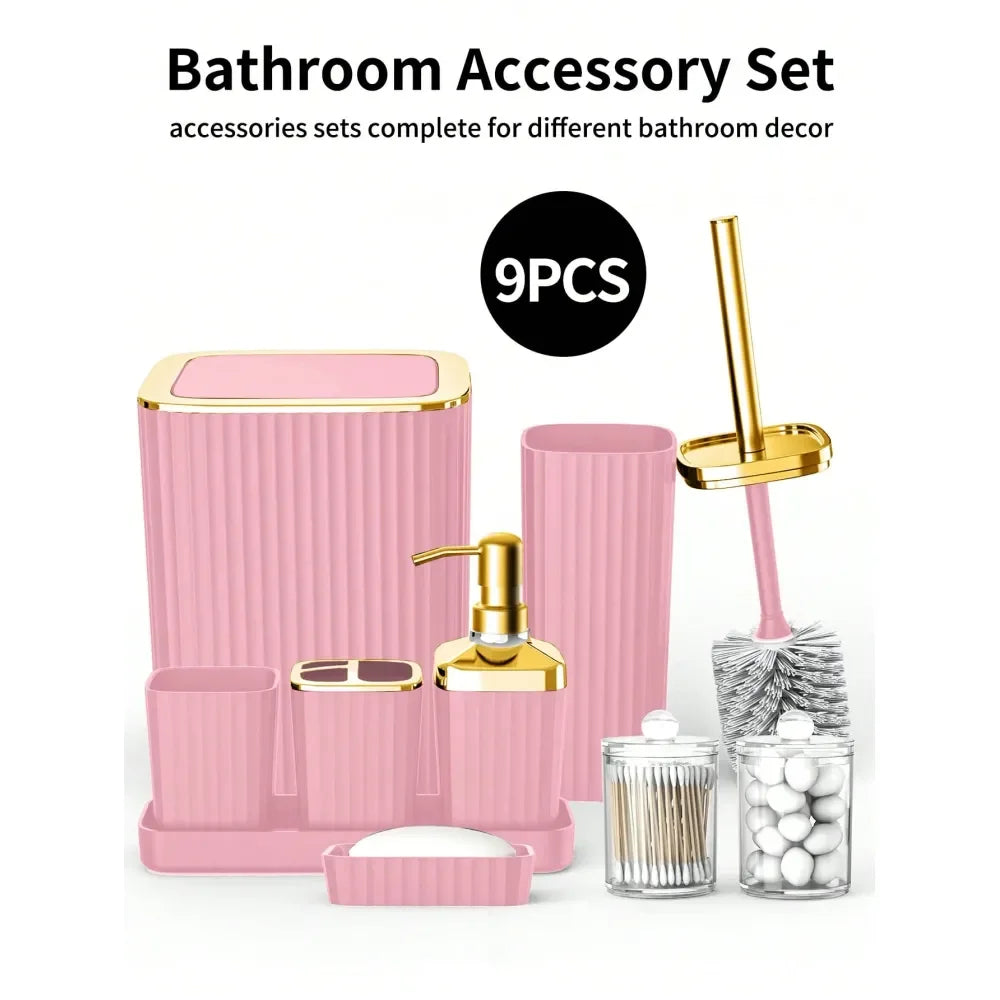 Accessories Set,9 Piece Pink Bathroom Sets