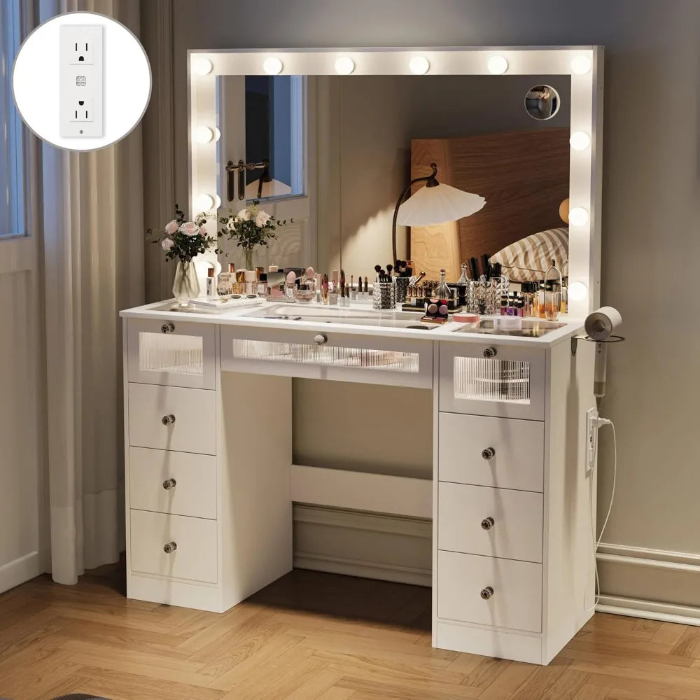 Makeup Vanity Desk with Lights and Mirror