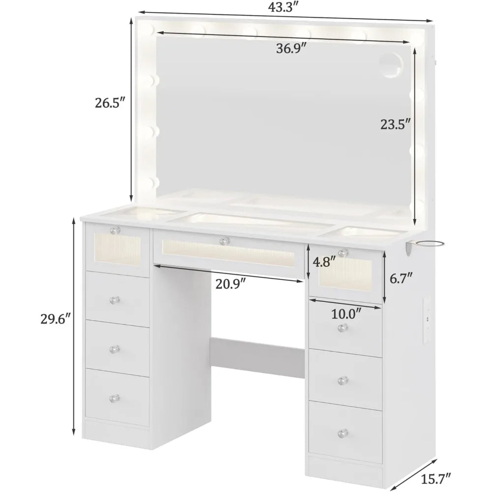 Makeup Vanity Desk with Lights and Mirror
