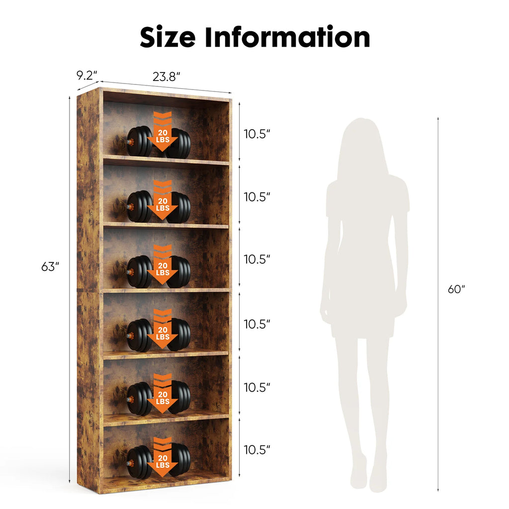 6 Tier Wooden Shelf Bookcase 63 Inch