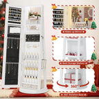 Standing Mirror Jewelry Cabinet Lockable Storage Organizer