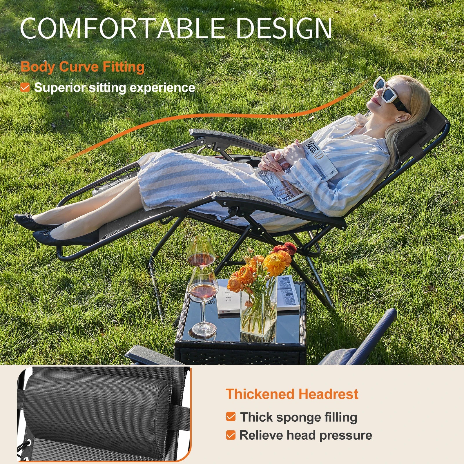JHK Zero Gravity Set of 2 Portable