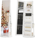 Standing Mirror Jewelry Cabinet Lockable Storage Organizer