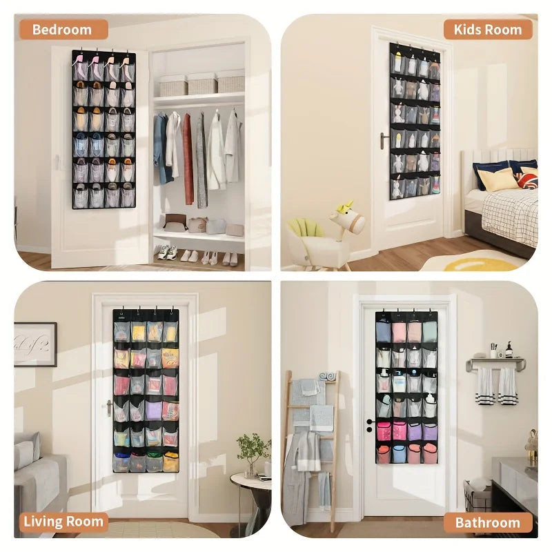Grid Transparent Fabric Hanging Organizer Foldable Storage