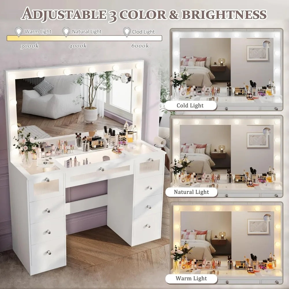 Makeup Vanity Desk with Lights and Mirror