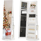 Standing Mirror Jewelry Cabinet Lockable Storage Organizer