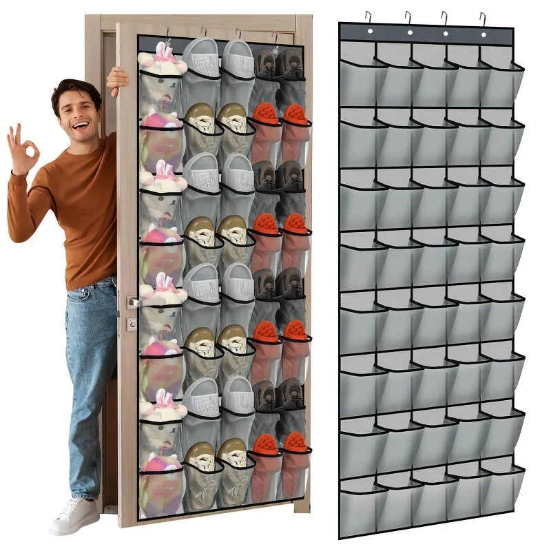 Grid Transparent Fabric Hanging Organizer Foldable Storage