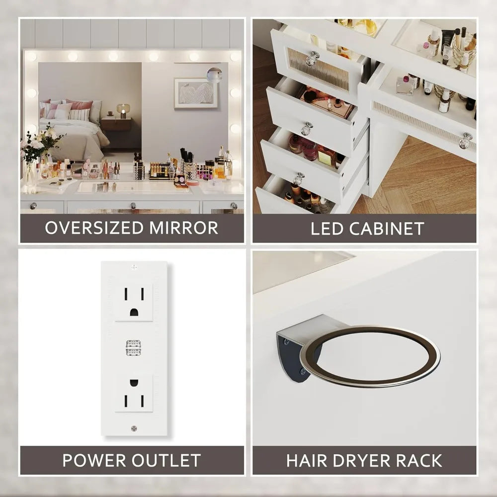 Makeup Vanity Desk with Lights and Mirror