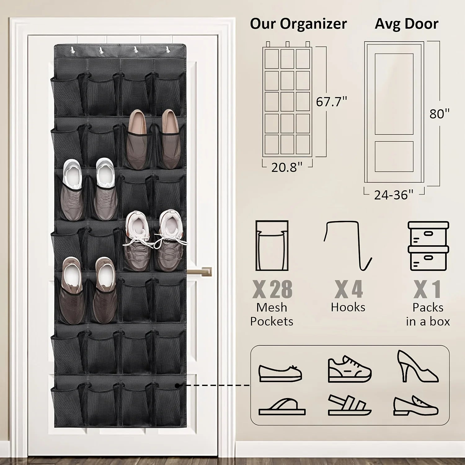 Grid Transparent Fabric Hanging Organizer Foldable Storage