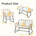 JHK Outdoor Wicker Patio Furniture Set 4 Pieces with Soft Cushion and Glass Table Manual Weaving Patio Chairs For Garden Lawn