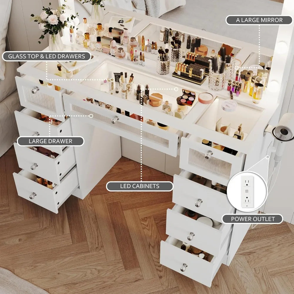 Makeup Vanity Desk with Lights and Mirror