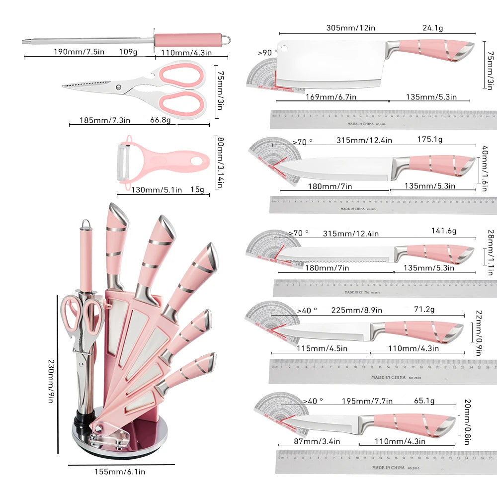 ZENG 9PCS Kitchen Knife Set Stainless Steel