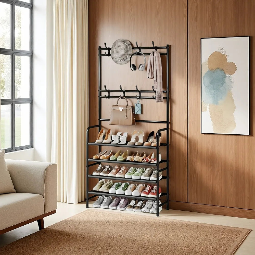 5-Tier Metal Coat Rack with Shoe