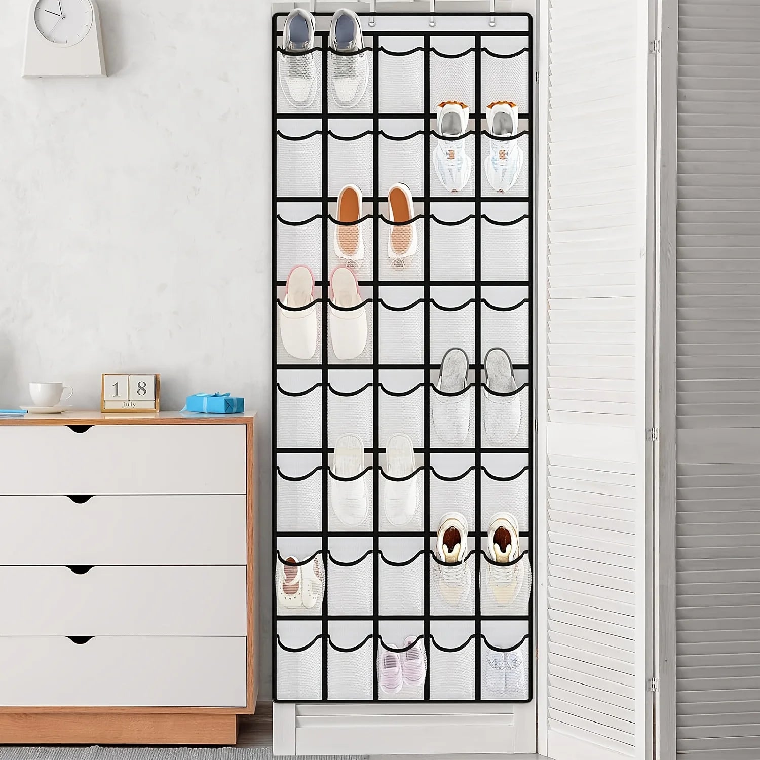 Grid Transparent Fabric Hanging Organizer Foldable Storage