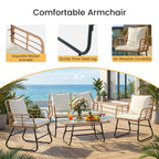 JHK Outdoor Wicker Patio Furniture Set 4 Pieces with Soft Cushion and Glass Table Manual Weaving Patio Chairs For Garden Lawn