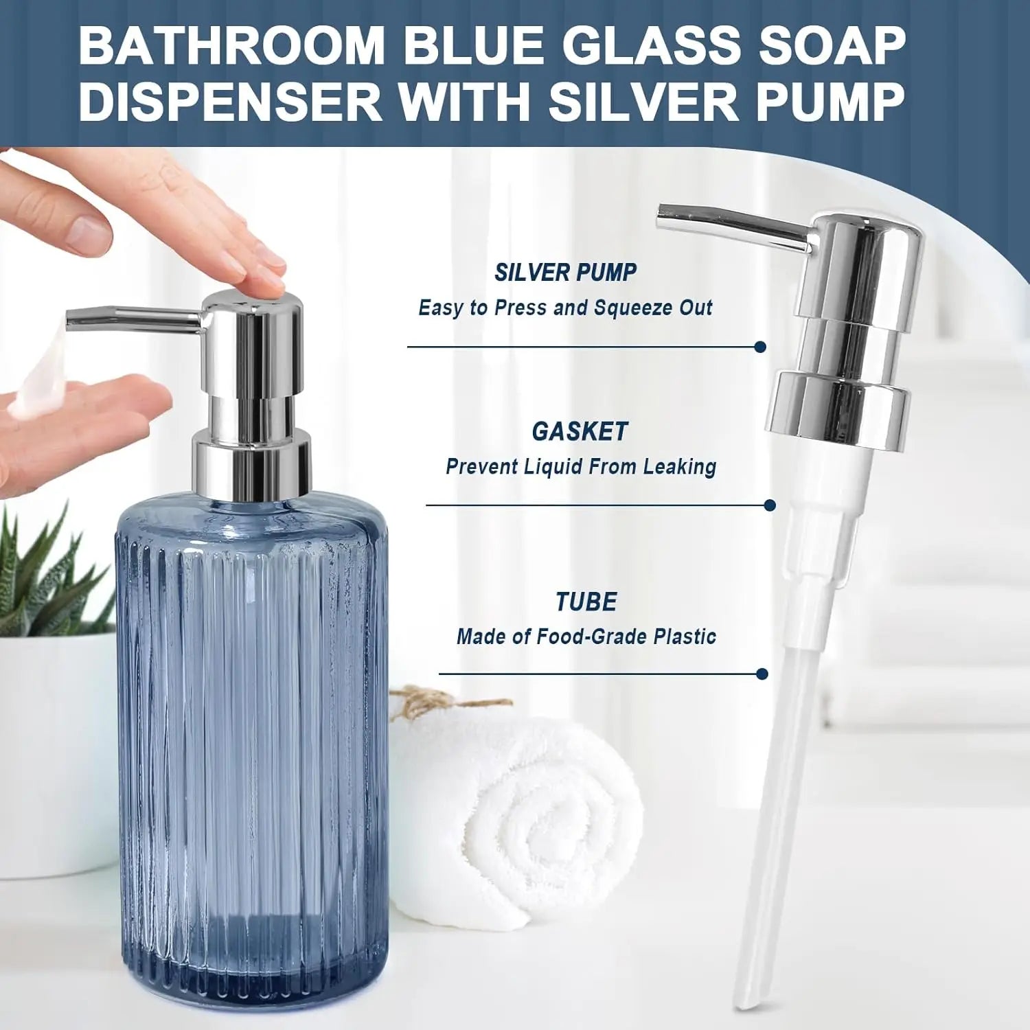 Vintage Blue Glass Bathroom Set, 5-Piece Soap Dispenser Toothbrush Holder Qtip Jar Vase Decor