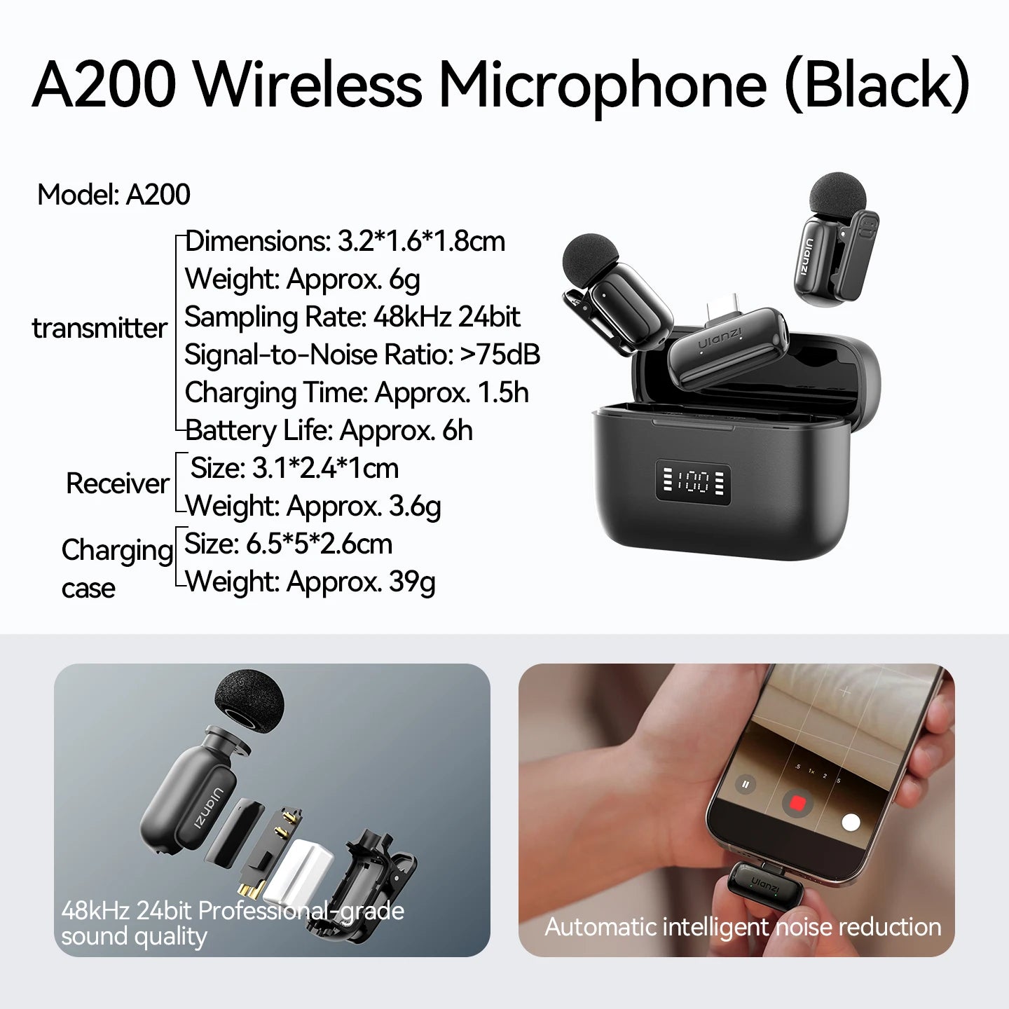 J12 Wireless Lavalier Microphone Audio Video Recording