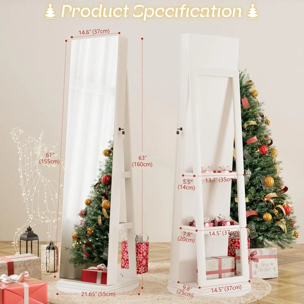 Standing Mirror Jewelry Cabinet Lockable Storage Organizer