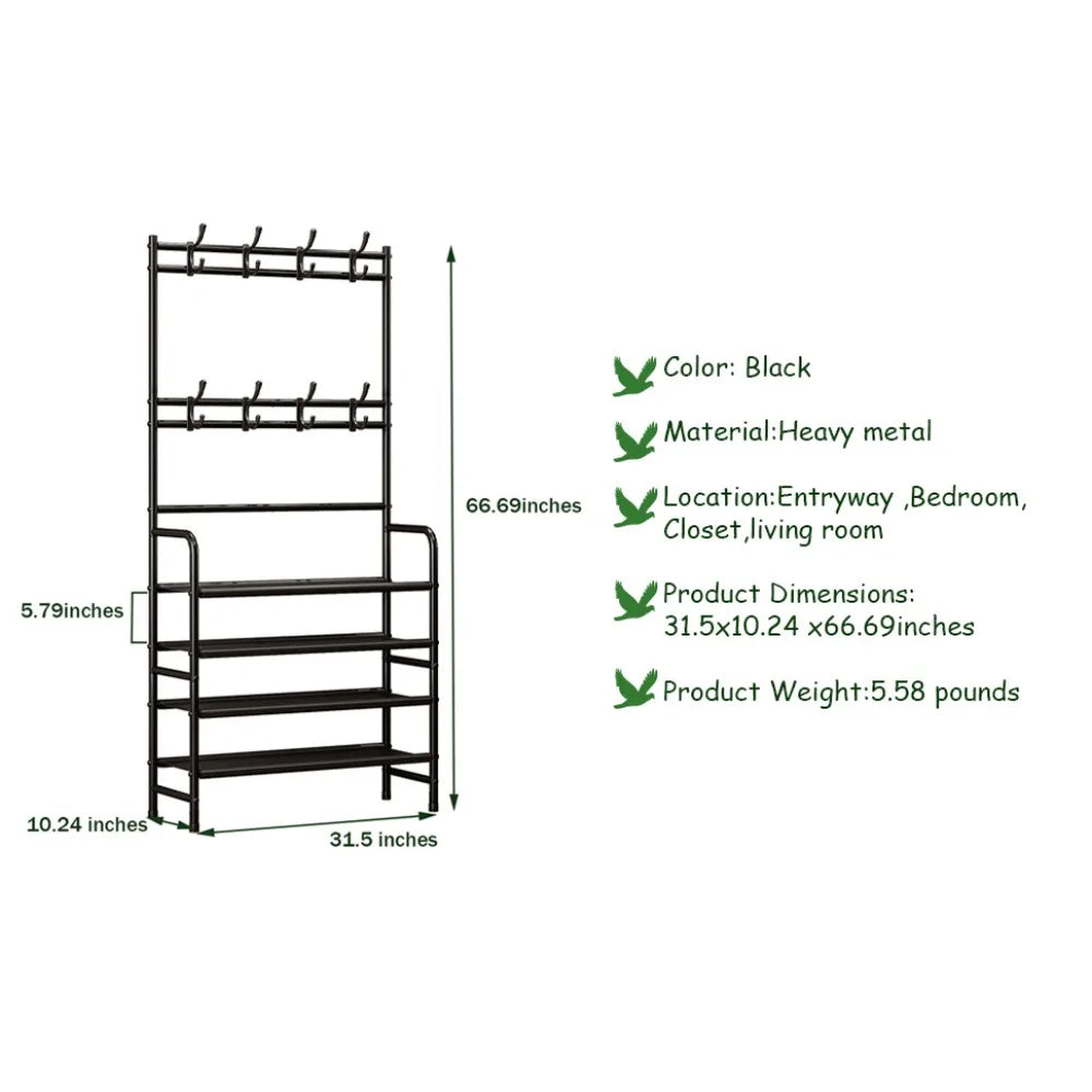 5-Tier Metal Coat Rack with Shoe